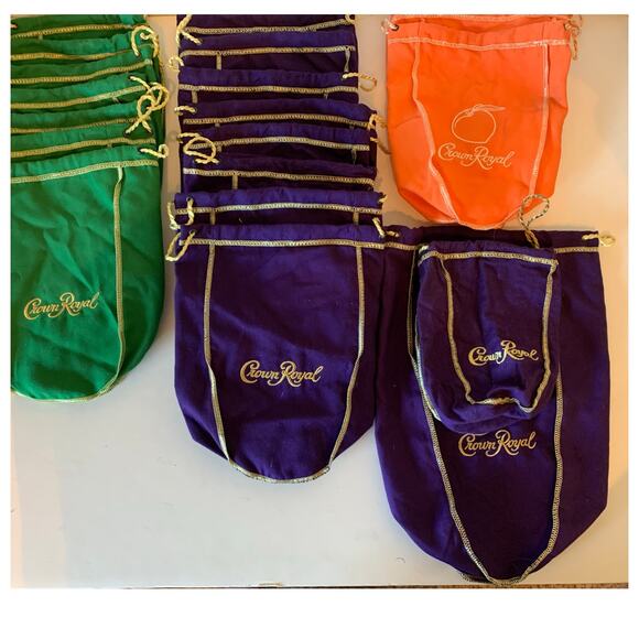 Crown royal bags lot multiple colors and sizes. 20 in green purple orange - Picture 1 of 5